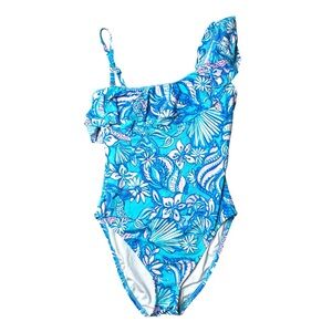 Lilly Pulitzer One Shoulder Ruffle Swimsuit Size 6 Amalfi Blue Sound The Sirens